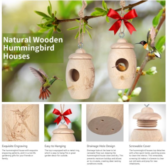 Wooden Hummingbird House for Outside Nesting - Picture 8 of 10